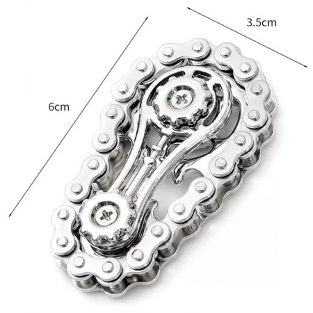 Jucarie Fidget Spinner Premium Anti Stres, Flippy, Giroscop din Aliaj, Jucarie din Metal de decompresie, forma Lant de Angrenaj de Bicicleta, 6 x 3.5 cm, Argintiu [1]