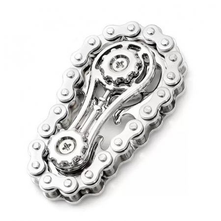 Jucarii, Copii & Bebe - Jucarie Fidget Spinner Premium Anti Stres, Flippy, Giroscop din Aliaj, Jucarie din Metal de decompresie, forma Lant de Angrenaj de Bicicleta, 6 x 3.5 cm, Argintiu