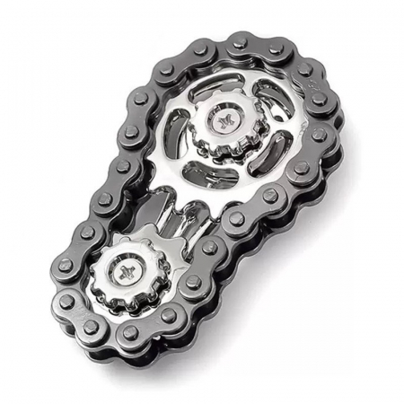 Jucarii, Copii & Bebe - Jucarie Fidget Spinner Premium Anti Stres, Flippy, Giroscop din Aliaj, Jucarie din Metal de decompresie, forma Lant de Angrenaj de Bicicleta, 6 x 3.5 cm, Negru