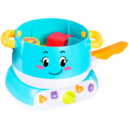 Jucarie interactiva bebe, Oala magica de gatit cu forme, sunete si lumini, Albastra [8]