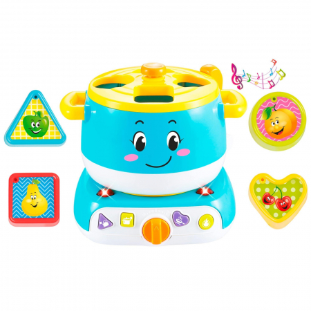 Jucarie interactiva bebe, Oala magica de gatit cu forme, sunete si lumini, Albastra [1]