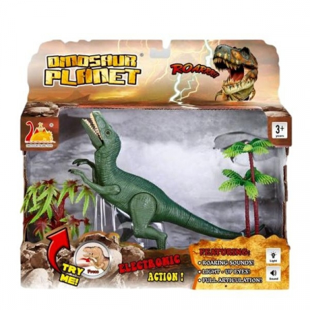 Jucarii, Copii & Bebe - Jucarie interactiva dinozaur cu lumini si sunete Velociraptor si accesorii, 22 cm