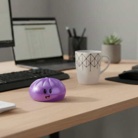 Jucarie Interactiva Dumpling Squishy, Flippy, Model Emoji Bun cu Sclipici, Jucarie Antistres pentru Copii si Maturi, Efect Calmant cu Revenire Lenta, 10 x 10 cm, Mov [3]