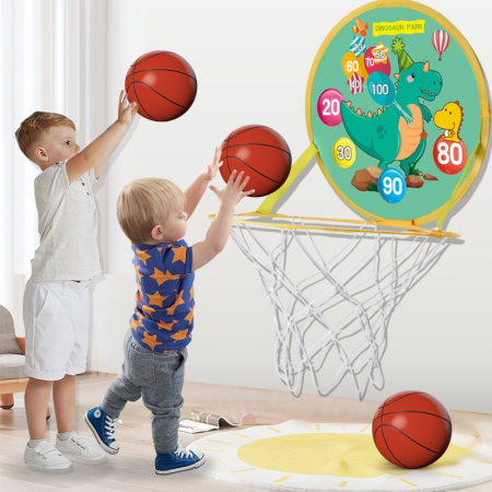 Jucarie Interactiva, Flippy, 2 in 1, Cos de Basket si Tinta de Darts, Minge 16 cm, Pompa, 8 Mingii cu Scai, Model Dragon, Multicolor [3]