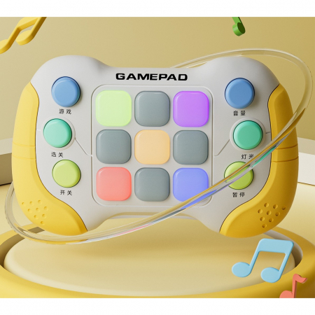 Jucarie Interactiva Flippy, Tip Consola Pop It, 6 butoane functionale, 5 Moduri de Joc, 600 Niveluri, + 3 ani, Galben/Gri [3]