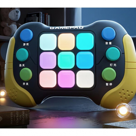 Jucarie Interactiva Flippy, Tip Consola Pop It, 6 butoane functionale, 5 Moduri de Joc, 600 Niveluri, + 3 ani, Galben/Negru [2]