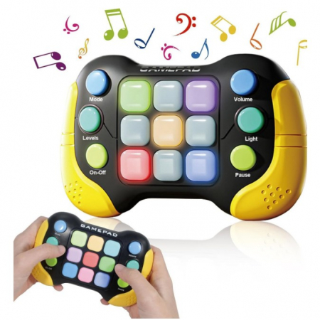 Jucarie Interactiva Flippy, Tip Consola Pop It, 6 butoane functionale, 5 Moduri de Joc, 600 Niveluri, + 3 ani, Galben/Negru [6]