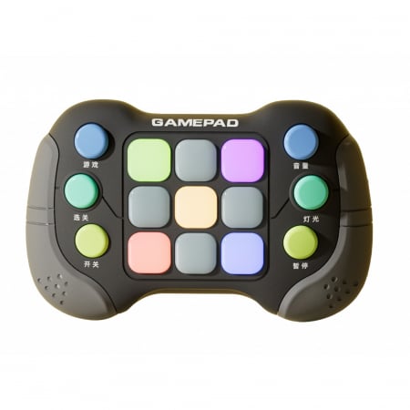Jucarii, Copii & Bebe - Jucarie Interactiva Flippy, Tip Consola Pop It, 6 butoane functionale, 5 Moduri de Joc, 600 Niveluri, +3 ani, Gri/Negru