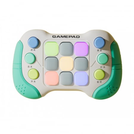Jucarii, Copii & Bebe - Jucarie Interactiva Flippy, Tip Consola Pop It, 6 butoane functionale, 5 Moduri de Joc, 600 Niveluri, + 3 ani, Verde/Gri