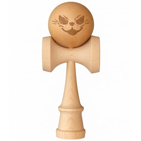 Sub 99 Lei - Jucarie Interactiva Kendama, Flippy, din Lemn, 18 cm, Joc de Indemanare pentru Copii si Adulti, Model Crazy Cat, Maro Natur