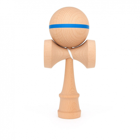 Kendama - Jucarie Interactiva Kendama, Flippy, din Lemn, 18 cm, Joc de Indemanare pentru Copii si Adulti, Model cu Dunga, Albastru