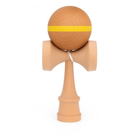 Sub 99 Lei - BF-Jucarie Interactiva Kendama, Flippy, din Lemn, 18 cm, Joc de Indemanare pentru Copii si Adulti, Model cu Dunga, Galben