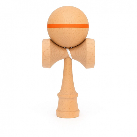 Kendama - Jucarie Interactiva Kendama, Flippy, din Lemn, 18 cm, Joc de Indemanare pentru Copii si Adulti, Model cu Dunga, Portocaliu