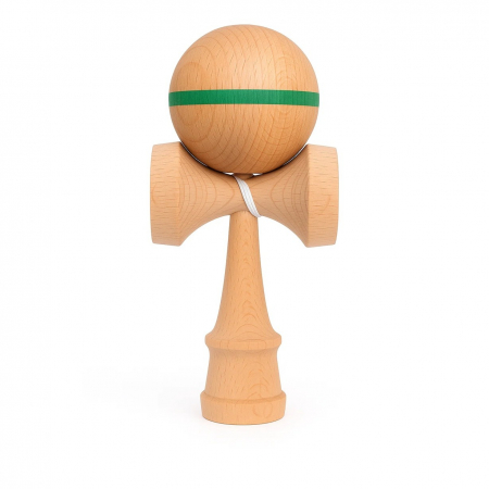 Kendama - Jucarie Interactiva Kendama, Flippy, din Lemn, 18 cm, Joc de Indemanare pentru Copii si Adulti, Model cu Dunga, Verde