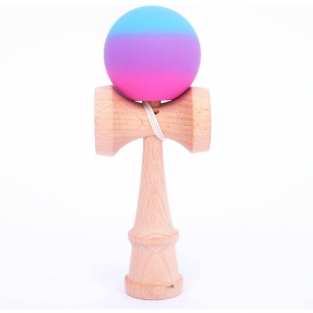 Kendama - Jucarie Interactiva Kendama, Flippy, din Lemn, 18 cm, Joc de Indemanare pentru Copii si Adulti, Model Gradient 1, Roz/Mov/Albastru
