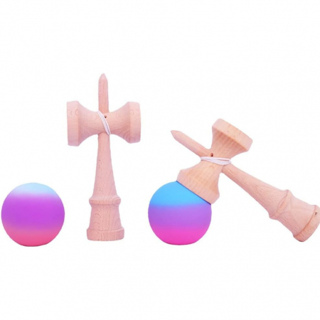 Jucarie Interactiva Kendama, Flippy, din Lemn, 18 cm, Joc de Indemanare pentru Copii si Adulti, Model Gradient 1, Roz/Mov/Albastru [5]