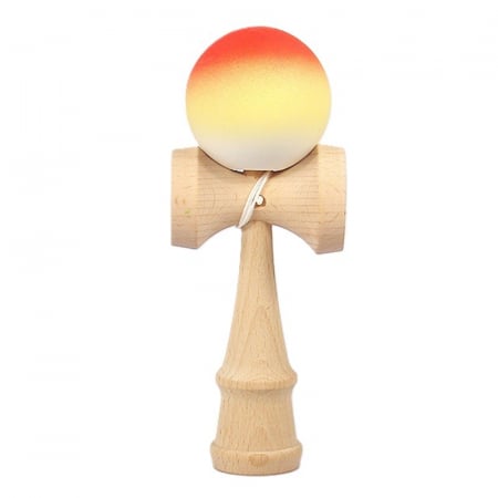 Kendama - Jucarie Interactiva Kendama, Flippy, din Lemn, 18 cm, Joc de Indemanare pentru Copii si Adulti, Model Gradient 11, Portocaliu/Galben/Alb