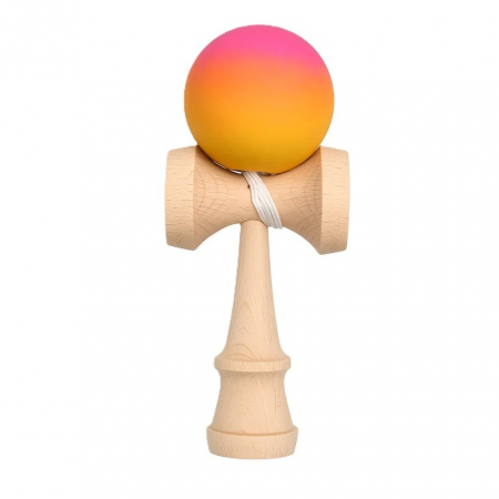 Kendama - Jucarie Interactiva Kendama, Flippy, din Lemn, 18 cm, Joc de Indemanare pentru Copii si Adulti, Model Gradient 13, Roz/Portocaliu/Galben
