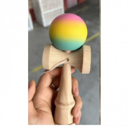 Jucarie Interactiva Kendama, Flippy, din Lemn, 18 cm, Joc de Indemanare pentru Copii si Adulti, Model Gradient 2, Roz/Galben/Albastru [1]