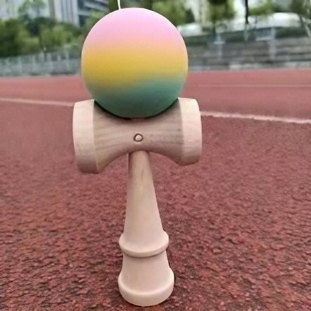 Jucarie Interactiva Kendama, Flippy, din Lemn, 18 cm, Joc de Indemanare pentru Copii si Adulti, Model Gradient 2, Roz/Galben/Albastru [2]