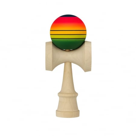 Kendama - Jucarie Interactiva Kendama, Flippy, din Lemn, 18 cm, Joc de Indemanare pentru Copii si Adulti, Model Gradient 4, Rosu/Galben/Verde