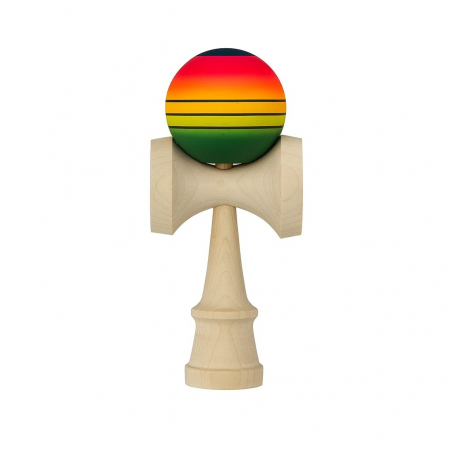 Sub 99 Lei - Lichidare de stoc Jucarie Interactiva Kendama, Flippy, din Lemn, 18 cm, Joc de Indemanare pentru Copii si Adulti, Model Gradient 4, Rosu/Galben/Verde