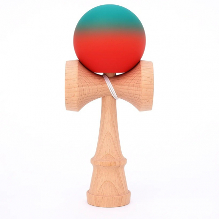 Kendama - Jucarie Interactiva Kendama, Flippy, din Lemn, 18 cm, Joc de Indemanare pentru Copii si Adulti, Model Gradient 6, Rosu/Verde
