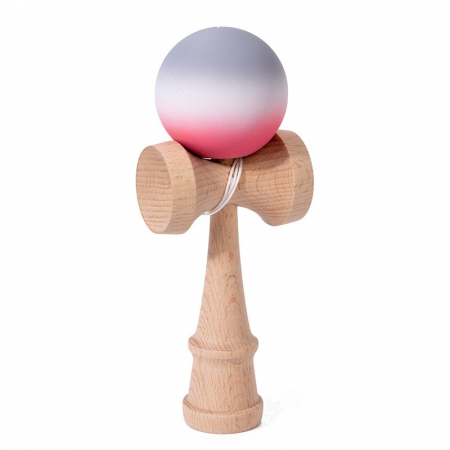 Kendama - Jucarie Interactiva Kendama, Flippy, din Lemn, 18 cm, Joc de Indemanare pentru Copii si Adulti, Model Gradient 9, Rosu/Alb/Gri