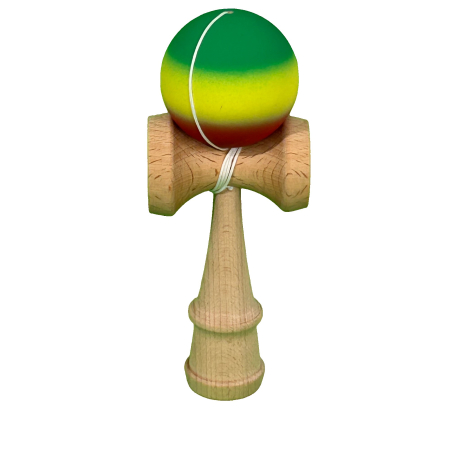 Kendama - Jucarie Interactiva Kendama Profesionala, Flippy, din Lemn, 18 cm, Joc de Indemanare pentru Copii si Adulti, Gradient Verde/Galben/Rosu