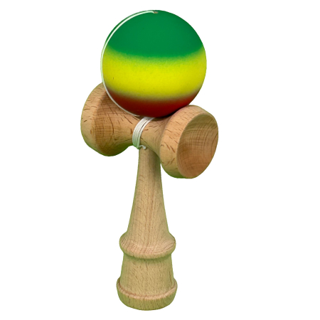 Jucarie Interactiva Kendama Profesionala, Flippy, din Lemn, 18 cm, Joc de Indemanare pentru Copii si Adulti, Gradient Verde/Galben/Rosu [1]