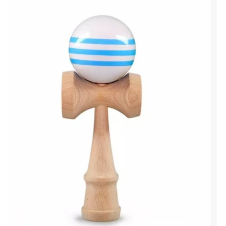 Kendama - Jucarie Interactiva Kendama Profesionala, Original Super Sticky - Flippy, din Lemn, 18 cm, Joc de Indemanare pentru Copii si Adulti, Dark white -three blue lines