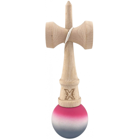 Jucarie Interactiva Kendama X Profesionala, Flippy, din Lemn, Rubber Grip, 18 cm, Roz/Alb/Gri [1]