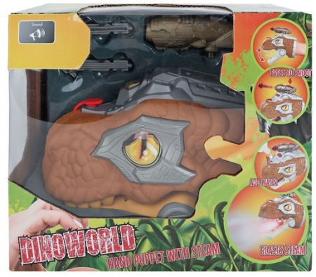 Jucarii, Copii & Bebe - Jucarie interactiva - manusa Dinozaur, cu aburi, lumini si sunete realiste, 17 cm