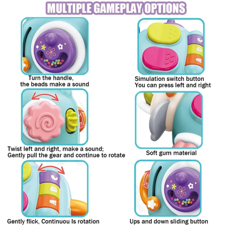 Jucarie interactiva Montessori, Flippy, Jucarie pentru Bebelusi, Model Elefant Dragut, din Plastic rezistent, Varsta 18+ luni, 21 x 16 x 14 cm, Verde deschis [3]