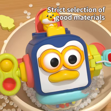 Jucarie interactiva Montessori, Flippy, Jucarie pentru Bebelusi, Model Pinguin Ocupat, din Plastic rezistent, Varsta 18+ luni, 13 x 11 x 11 cm, Albastru/Multicolor [2]