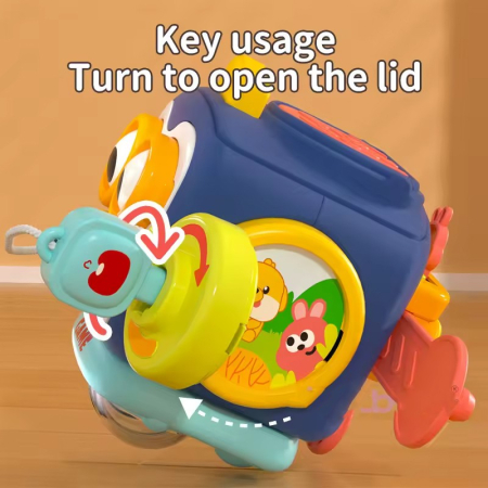 Jucarie interactiva Montessori, Flippy, Jucarie pentru Bebelusi, Model Pinguin Ocupat, din Plastic rezistent, Varsta 18+ luni, 13 x 11 x 11 cm, Albastru/Multicolor [3]