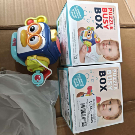 Jucarie interactiva Montessori, Flippy, Jucarie pentru Bebelusi, Model Pinguin Ocupat, din Plastic rezistent, Varsta 18+ luni, 13 x 11 x 11 cm, Albastru/Multicolor [8]