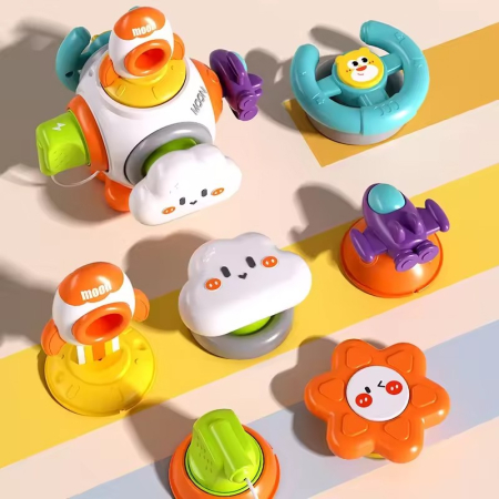 Jucarie interactiva Montessori, Flippy, Jucarie pentru Bebelusi, Model Racheta Spatiala, din Plastic rezistent, Varsta 18+ luni, 15 x 13 x 12 cm, Alb/Portocaliu [4]