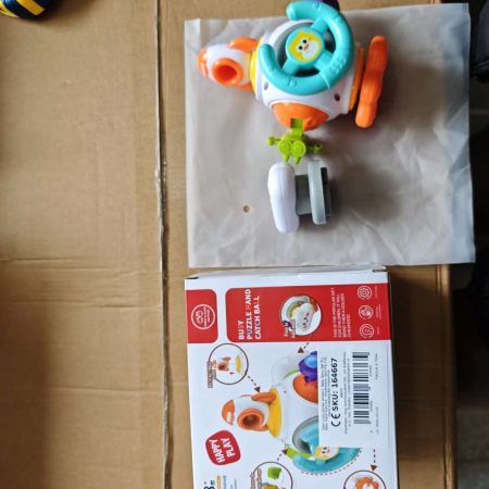 Jucarie interactiva Montessori, Flippy, Jucarie pentru Bebelusi, Model Racheta Spatiala, din Plastic rezistent, Varsta 18+ luni, 15 x 13 x 12 cm, Alb/Portocaliu [7]