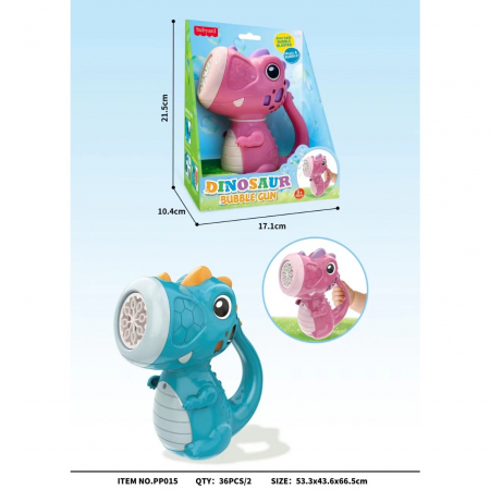 Jucarii, Copii & Bebe - Jucarie Interactiva pentru Baloane de Sapun, Flippy, Sunete si Lumini, Model Dinozaur, cu 8 Orificii, 17.1 x 10.4 x 21.5 cm, Albastru