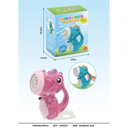 Jucarii si Jocuri - Jucarie Interactiva pentru Baloane de Sapun, Flippy, Sunete si Lumini, Model Dinozaur, cu 8 Orificii, 15 x 8.5 x 18.5, Roz