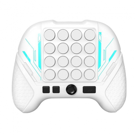 Jucarii, Copii & Bebe - Jucarie Interactiva Pop It, Flippy, Tip Consola, Anti-Stres, 5 Moduri de Joc, din ABS si Silicon, +3 Ani, Sunete si Lumini Model Controller, Alb