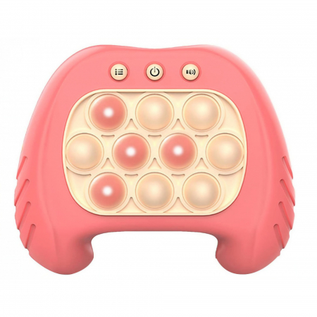 Jucarii, Copii & Bebe - Joc Pop It, Flippy, consola, joc interactiv, antistres, cu baterii, Abs si silicon, Roz, 12 x 10 x 5.8 cm