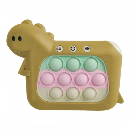 Jucarii, Copii & Bebe - Jucarie Interactiva Pop It Whack A Mole, Flippy, Tip Consola, Anti-Stres, 4 Moduri de Joc, din ABS si Silicon, +3 Ani, Model Dinozaur, Galben