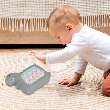 Jucarie Interactiva Pop It Whack A Mole, Flippy, Tip Consola, Anti-Stres, 4 Moduri de Joc, din ABS si Silicon, +3 Ani, Model Dinozaur, Gri [5]