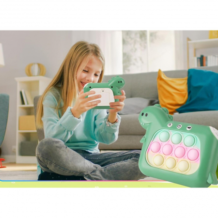 Jucarie Interactiva Pop It Whack A Mole, Flippy, Tip Consola, Anti-Stres, 4 Moduri de Joc, din ABS si Silicon, +3 Ani, Model Dinozaur, Verde [1]