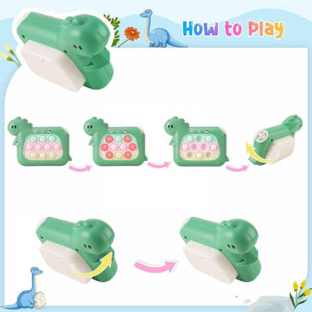 Jucarie Interactiva Pop It Whack A Mole, Flippy, Tip Consola, Anti-Stres, 4 Moduri de Joc, din ABS si Silicon, +3 Ani, Model Dinozaur, Verde [3]