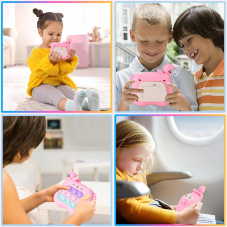 Jucarie Interactiva Pop It Whack A Mole, Flippy, Tip Consola, Anti-Stres, 4 Moduri de Joc, din ABS si Silicon, +3 Ani, Model Unicorn, Mov [1]