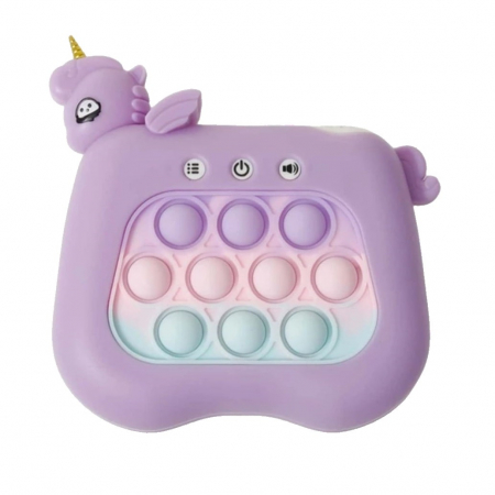 Console - Jucarie Interactiva Pop It Whack A Mole, Flippy, Tip Consola, Anti-Stres, 4 Moduri de Joc, din ABS si Silicon, +3 Ani, Model Unicorn, Mov