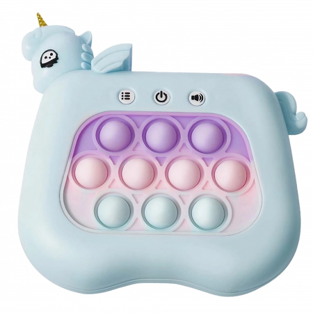 Jucarii, Copii & Bebe - Jucarie interactiva tip consola pentru copii, 12 nivele, diferite moduri de joc, sunete si lumini, Unicorn, Albastru